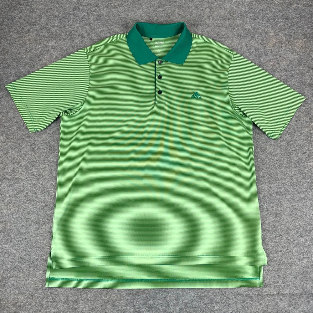 Adidas Golf Climalite Polo Shirt Striped Polyester Stretch Green Mens Large L